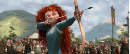 Merida shooting a bullseye with an arrow
