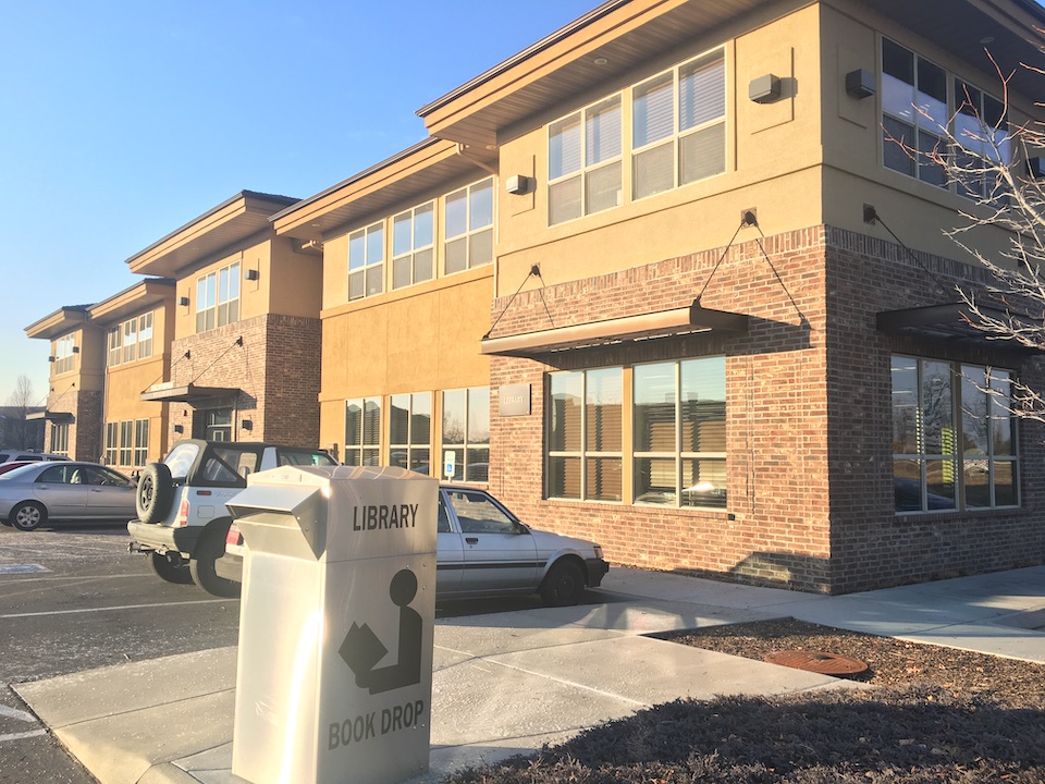 CWI's Nampa Campus Multipurpose Building, with library bookdrop in foreground
