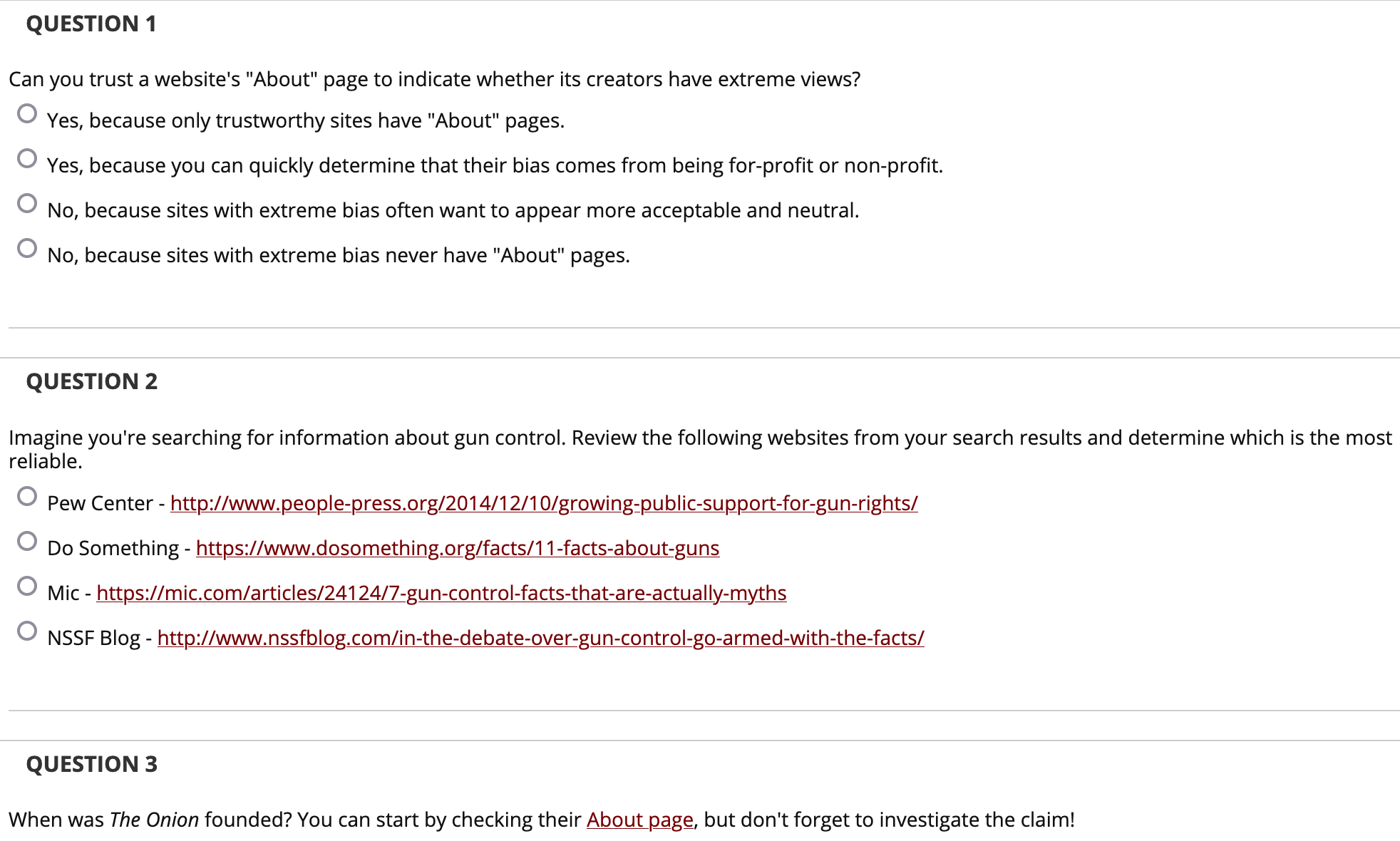 screencap of SIFT quiz questions